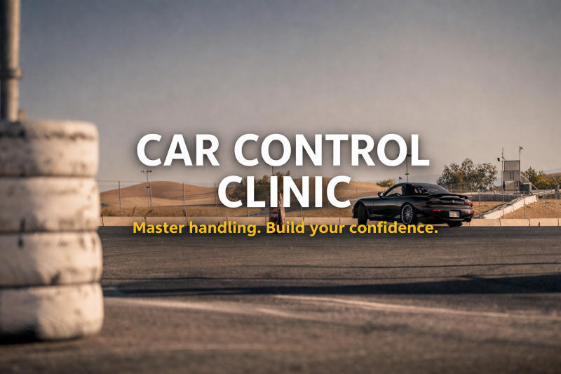 Driver practicing advanced car control techniques on a closed course during the Bay Area Car Control Clinic